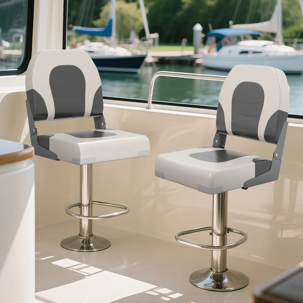 Costway Set da 2 sedie da barca con rivestimento in pelle artificiale impermeabile, Sedia da capitano pieghevole imbottita Grigio