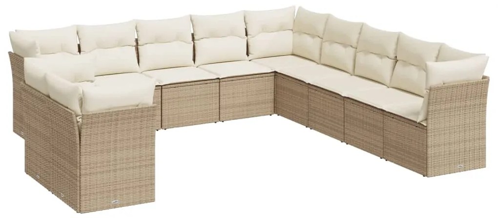 Set divani da giardino 11 pz con cuscini beige in polyrattan