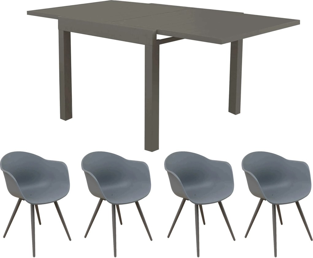 JERRI - set tavolo in alluminio cm 90/180 x 90 x 75 h con 4 Poltrone Dynamo