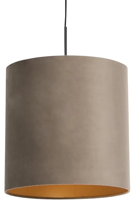 Lampada a sospensione con paralume in velluto color tortora con oro 40 cm - Combi