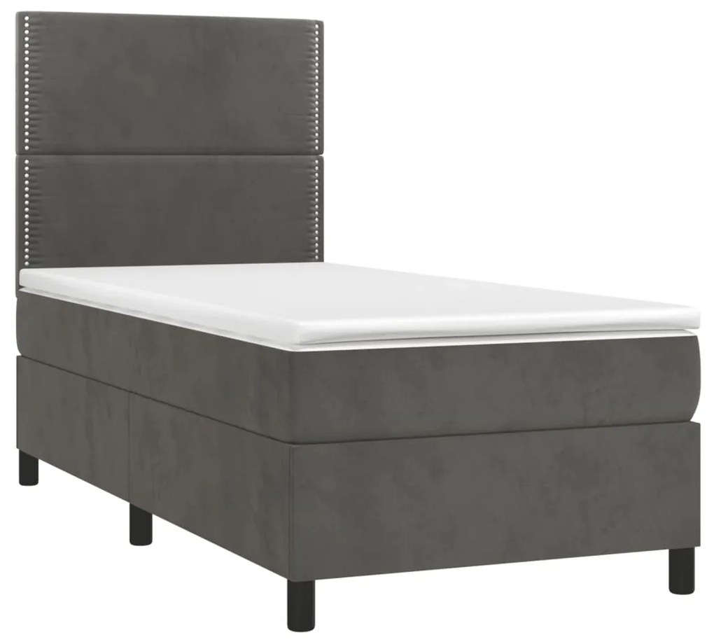 Letto a Molle con Materasso e LED Grigio Scuro 90x190cm Velluto