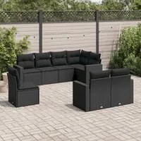 Set Divani da Giardino con Cuscini 8 pz Nero in Polyrattan 3251572