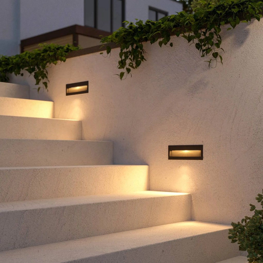 Lucande Applique a LED da incasso Loya, 23 x 8 cm, grigio, IP54 Loya, Nero, Alluminio, Moderno, Applique da esterni