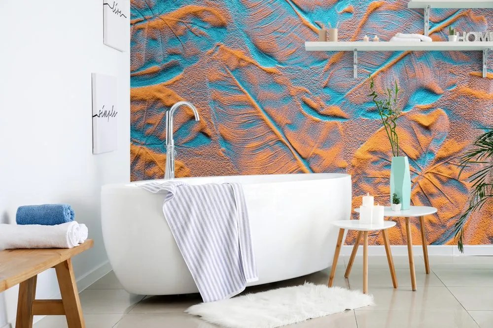 Carta da parati – Texture foglie su spiaggia sabbiosa