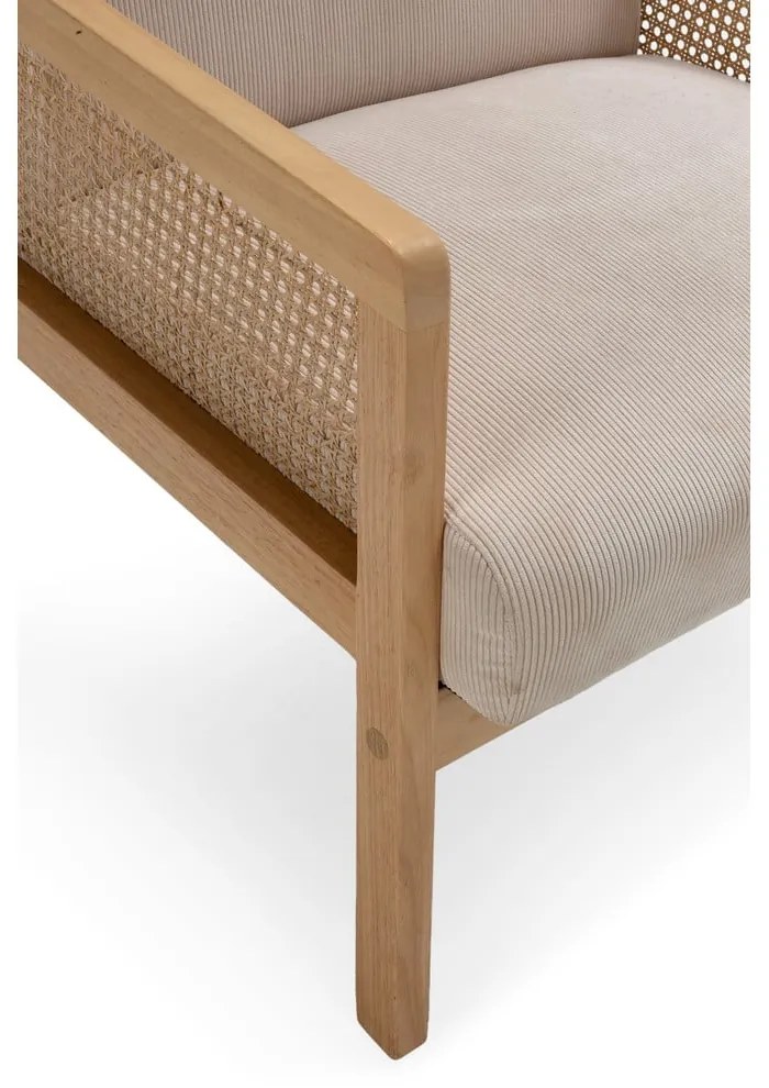 Poltrona con trama beige con rivestimento in velluto a coste Debra – Marckeric