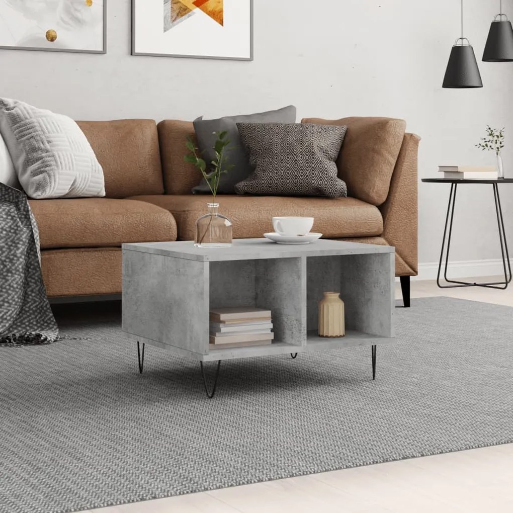 Tavolino Salotto Grigio Cemento 60x50x36,5 Cm Legno Multistrato /