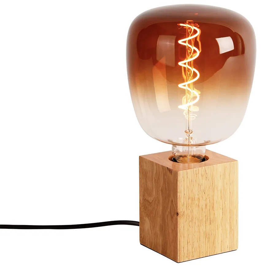 Lampada da tavolo rustica in legno naturale incl. LED G140 - Bloc