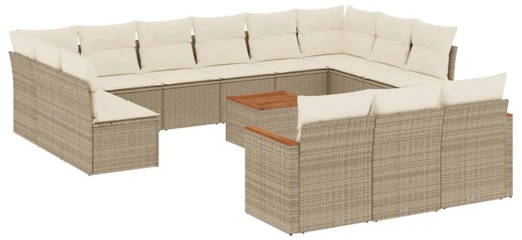 Set Divani da Giardino 14pz con Cuscini in Polyrattan Beige