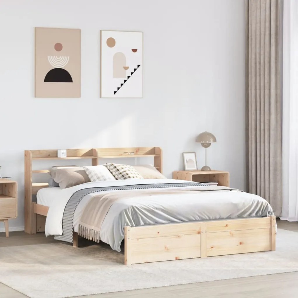 Giroletto Con Testiera 135x190 Cm İn Legno Massello Di Pino /