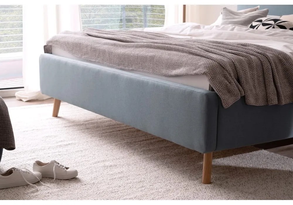 Letto matrimoniale imbottito blu polveroso con contenitore con rete inclusa 160x200 cm Mattis – Meise Möbel