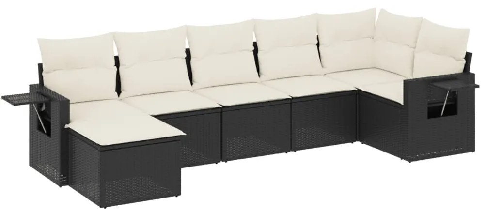 Set divani da giardino con cuscini 7pz nero polyrattan