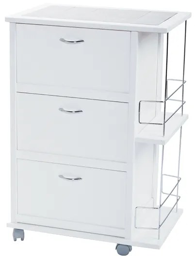 Carrello da cucina con ante a ribalta e portabottiglie Bianco