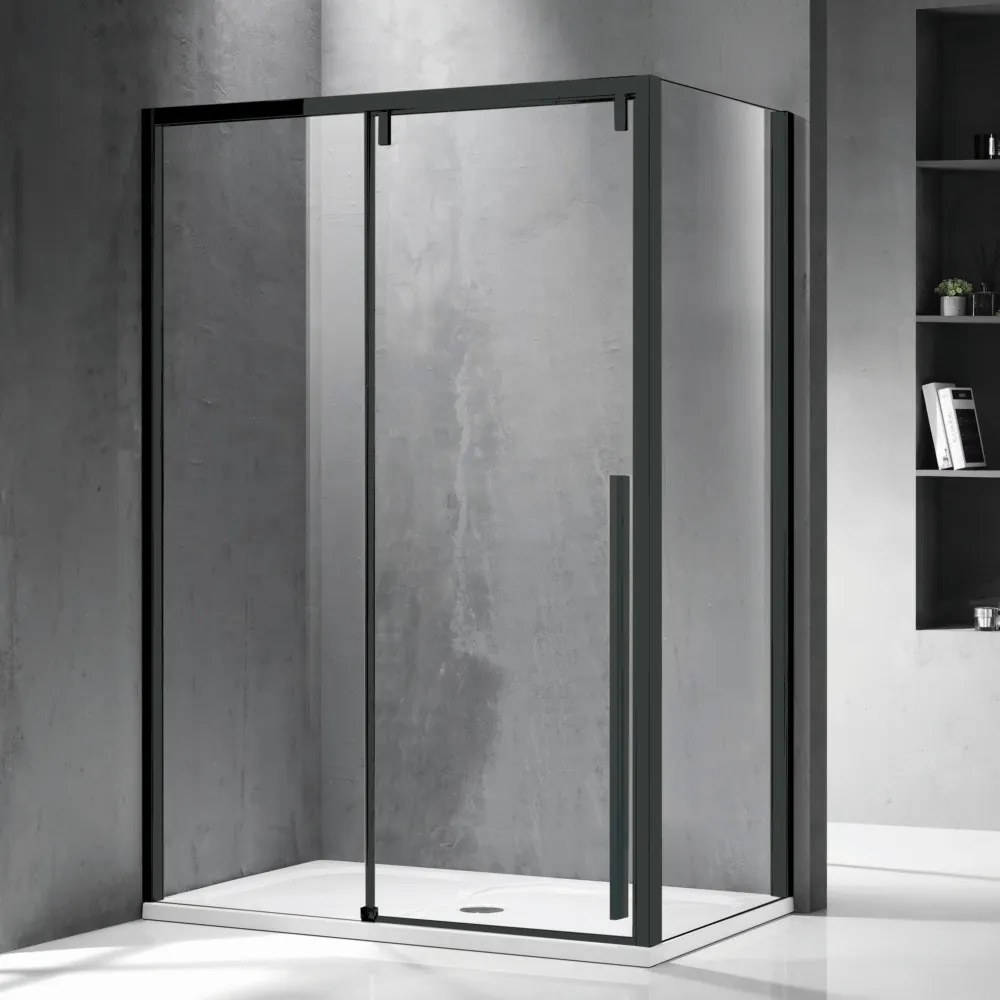 Cabina doccia 90x150 profilo nero anta scorrevole e lato fisso | KSA5000B - KAMALU