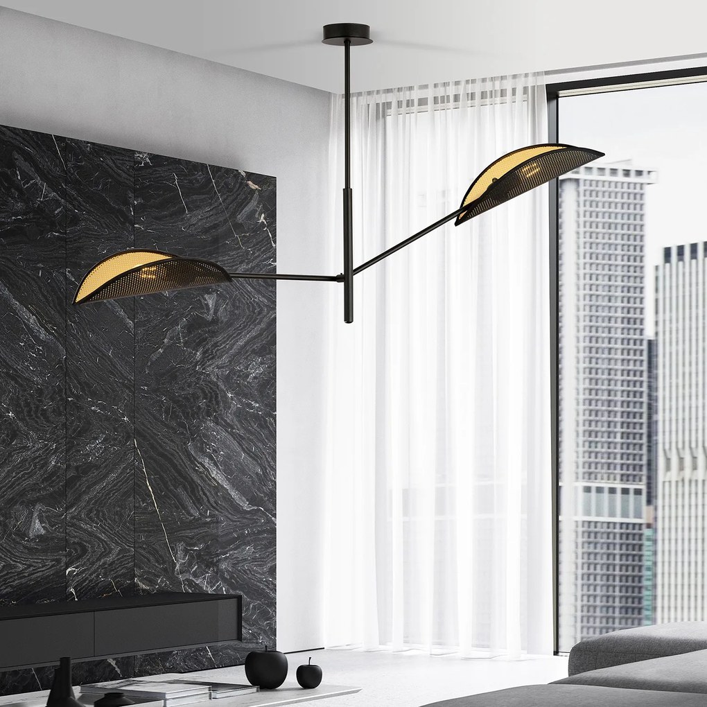 Lampadario 2 Luci Eridano In Acciao Nero E Oro Con Bracci Mobili