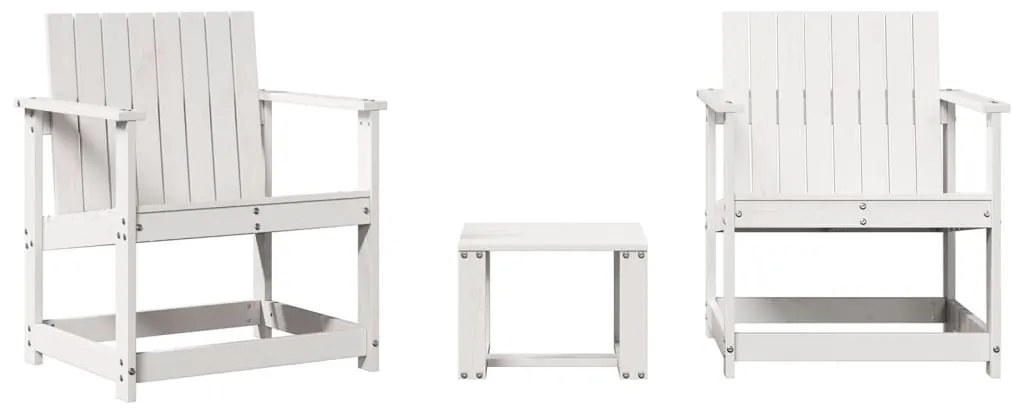 Set salotto da giardino 3 pz bianco in legno massello di pino