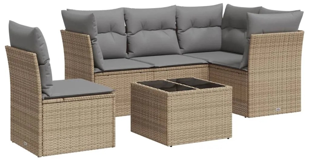 Set divano da giardino 6 pz con cuscini beige in polyrattan