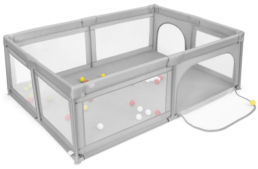Costway Recinto extra large per neonati e bambini con rete traspirante, Box per bambini per interno ed esterno Grigio