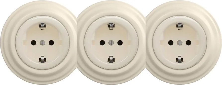 Kliklap - Presa domestica tripla retrò con cornice SCHUKO 230V beige