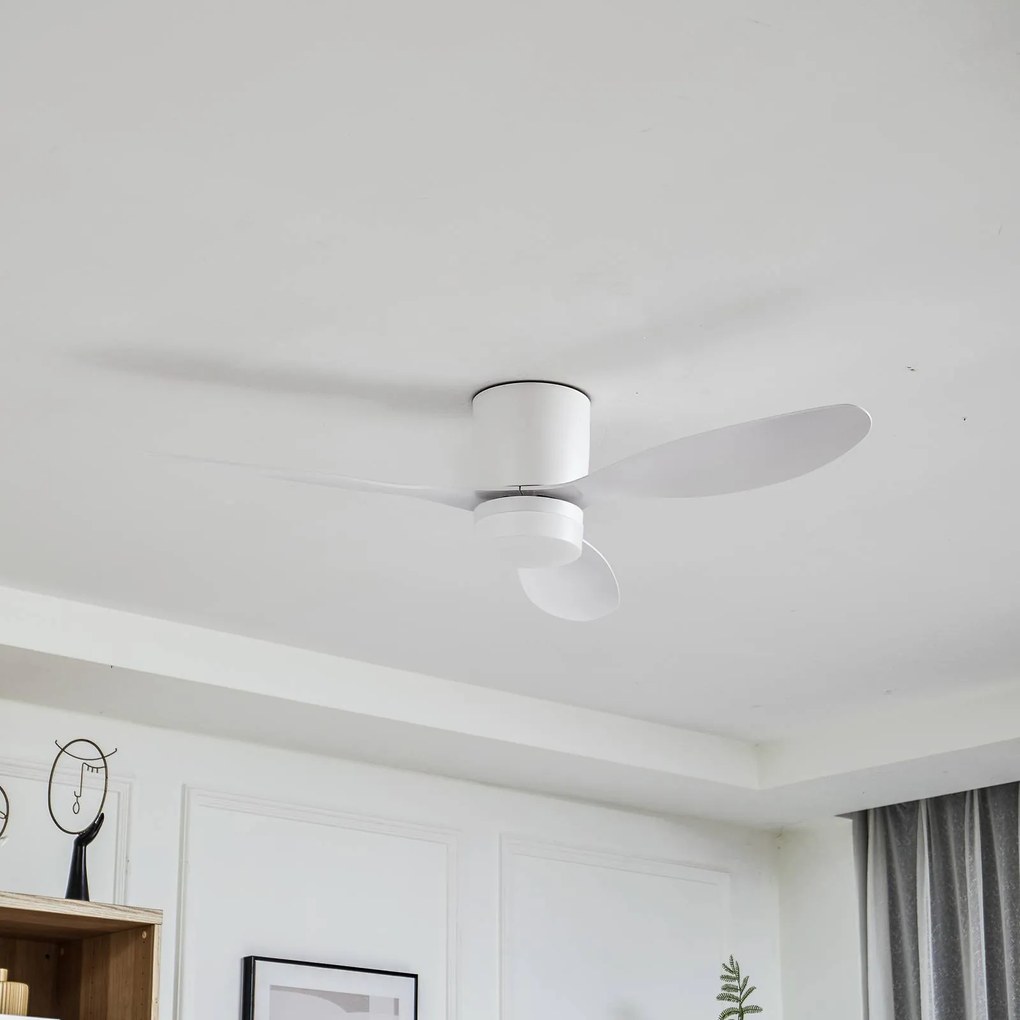 Lucande Ventilatore da soffitto LED Kayu, bianco, DC, silenzioso, Ø 132 cm