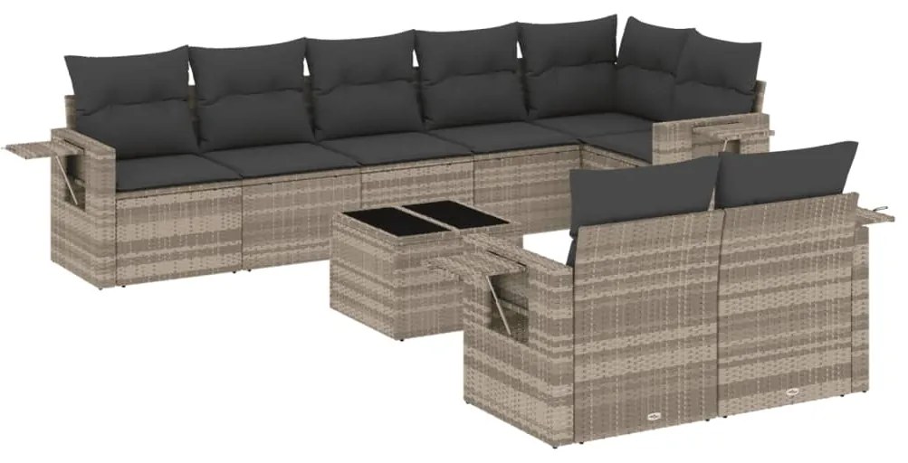 Set divano da giardino 9pz con cuscini grigio chiaro polyrattan