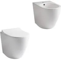Sanitari filoparete scarico traslato Althea Cover Rimless wc+ bidet + sedile slim SoftClose 56x36 cm