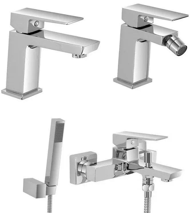 Set miscelatori cromati lavabo bidet e vasca con kit doccia Kubo