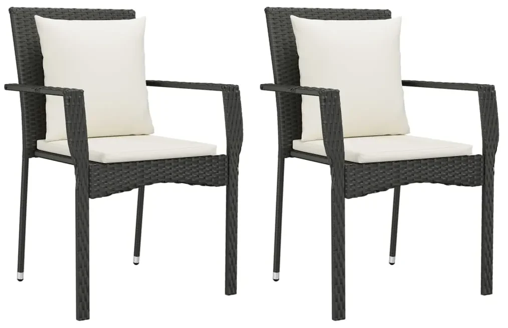 Set da pranzo da giardino 3 pz con cuscini nero in polyrattan
