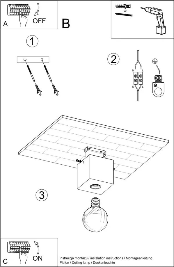 Lampada da soffitto in colore naturale 10x10 cm Gabi - Sollux