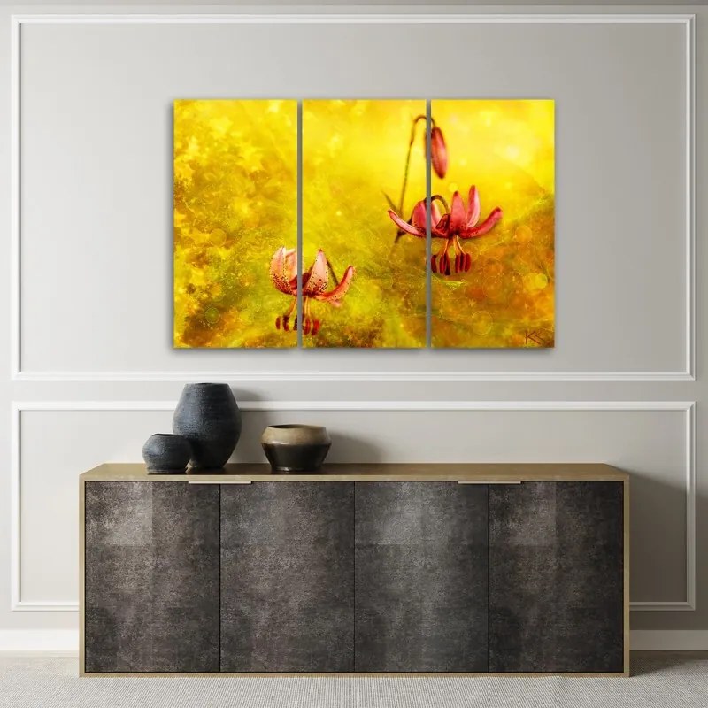 Quadro su tela 3  pannelli, Fiori tuli appassiti  Dimensioni 120x80