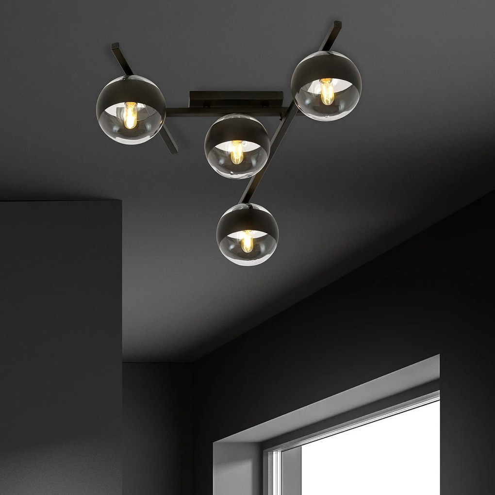 Plafoniera Moderna Teti Acciaio Nero 4 Luci E14 Ip20