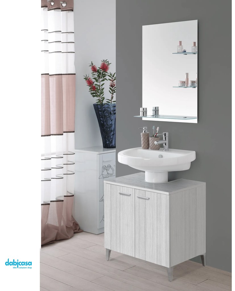 Mobile Bagno A Terra "Stella" Da 70 Cm Composto Da Due Ante Finitura Grigio