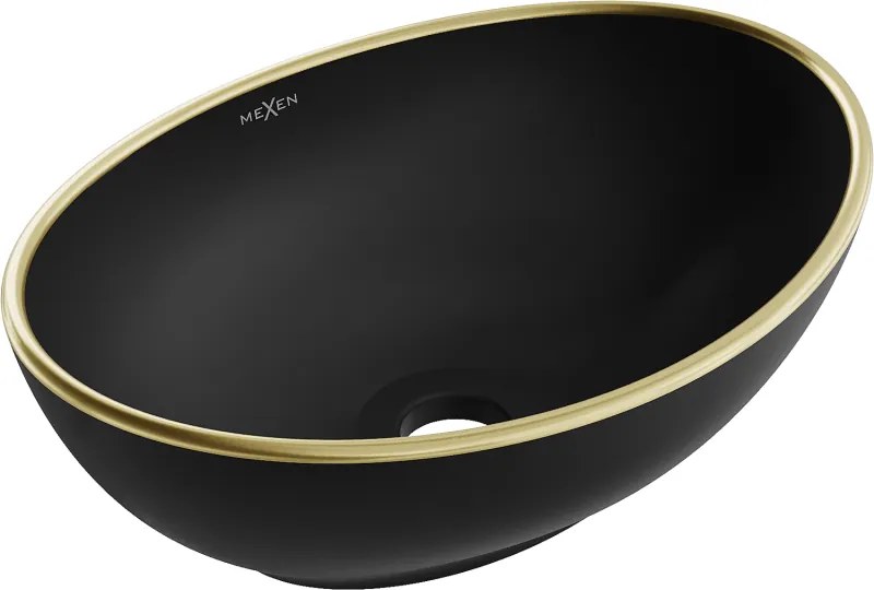 Mexen Elza lavandino da appoggio 40 x 33 cm, nero opaco/bordo dorato - 21014025