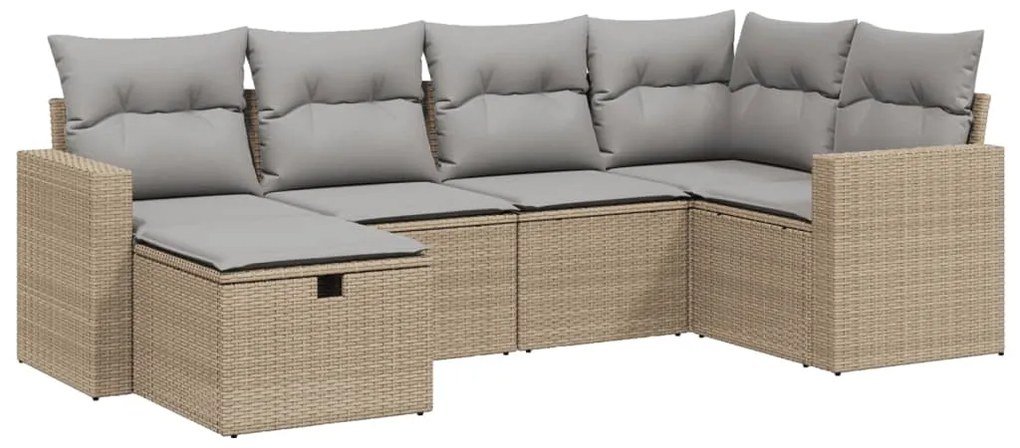 Set divano da giardino 6 pz con cuscini beige misto polyrattan