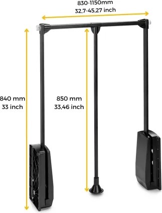 Appendiabiti regolabile per armadio 83 - 115 cm nero in Acciaio e Tecnoplastica