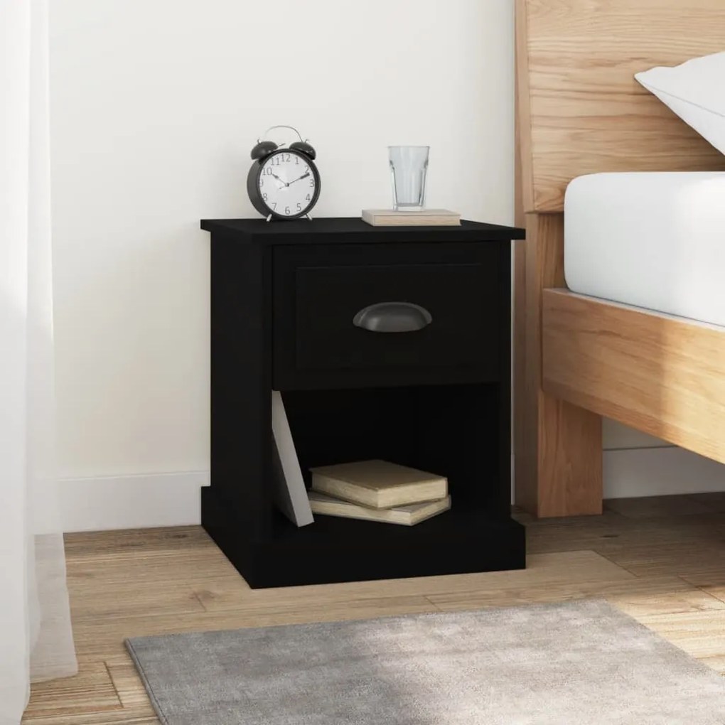 Comodini 2 Pz Neri 39x39x47,5 Cm İn Legno Multistrato /