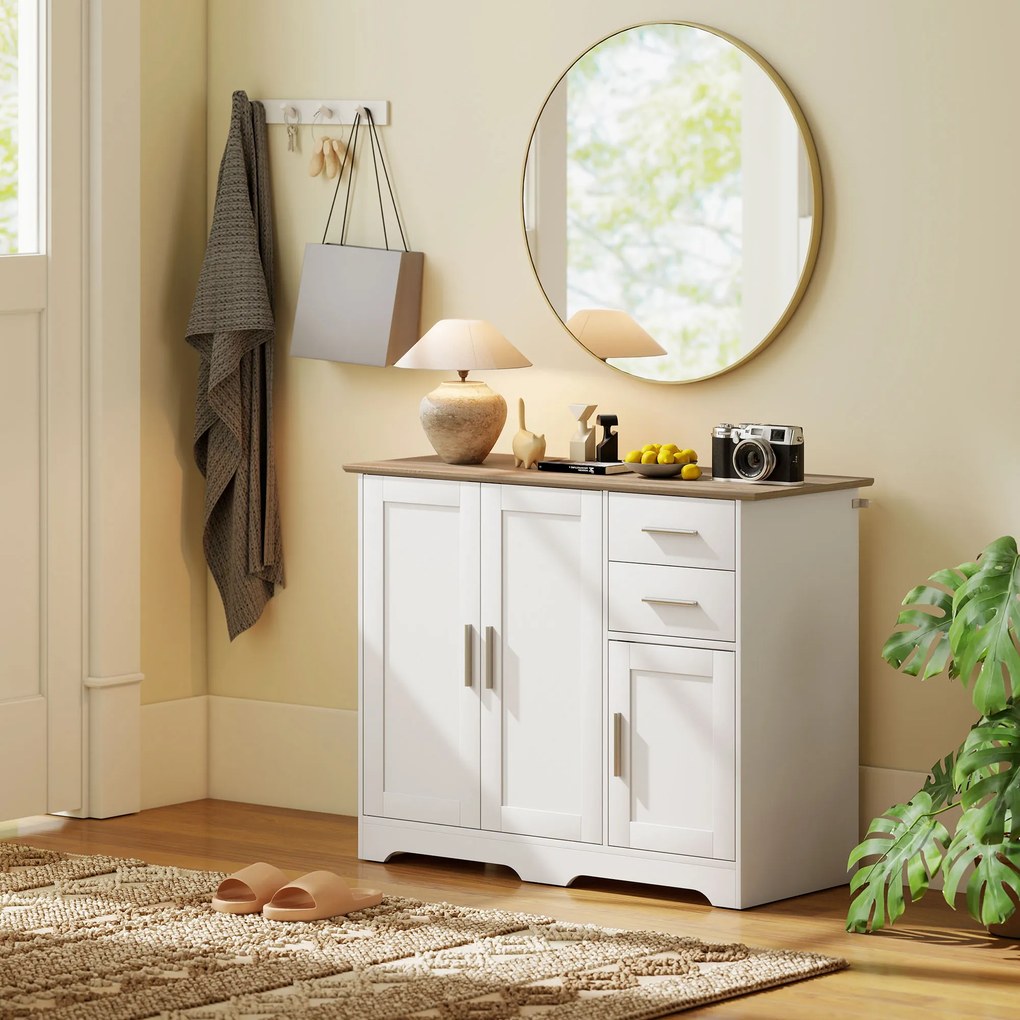 Credenza Moderna Buffet 100x40x78 cm con 2 Cassetti e 2 Armadietti in Legno Bianco e color Legno...