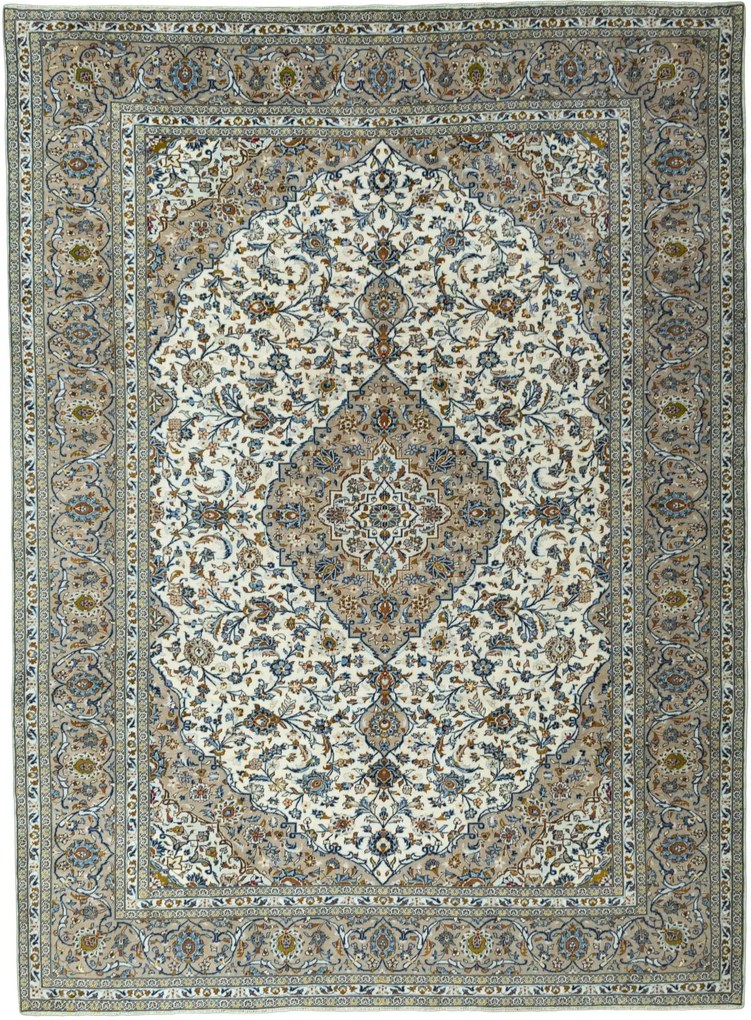 Kashan Tappeto 400 x 300 Beige (Iran) Annodato A Mano