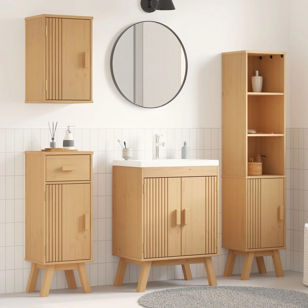 Set di mobili per il bagno in legno massello di pino, 4 pezzi