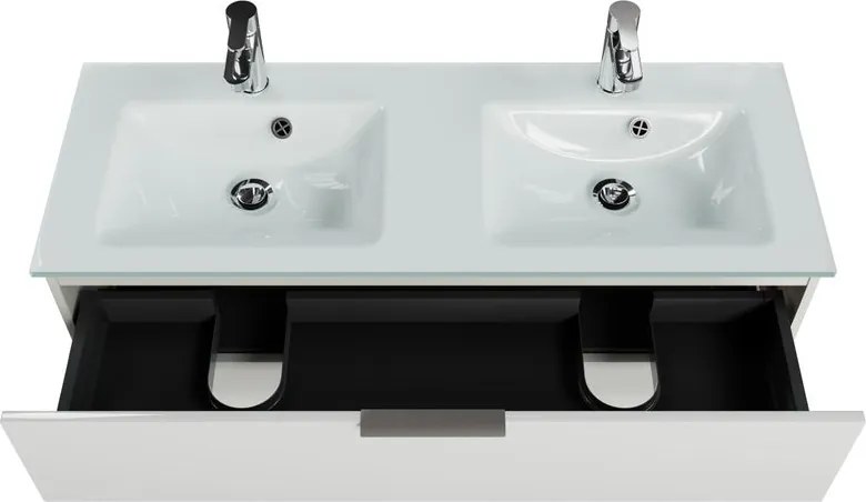 Mobile da bagno sospeso sotto lavabo L 119 x H 48 x P 45 cm bianco lucido, 2 cassetti PELIPAL Madeo