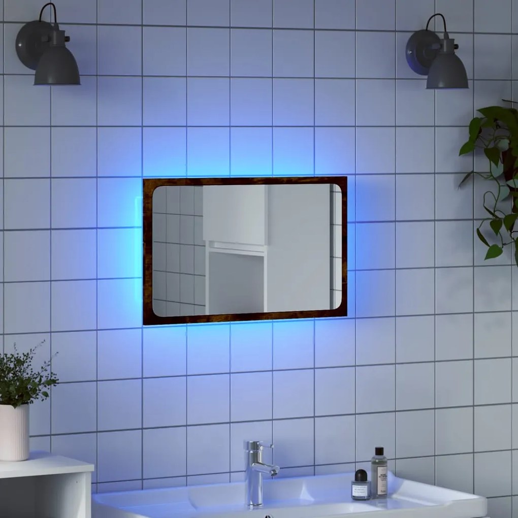 Specchio da bagno led rovere sonoma 60x8,5x38 cm in truciolato