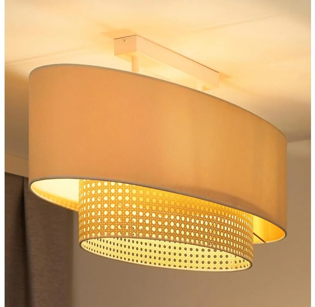 Duolla - Lampadario a plafone DOUBLE OVAL RATTAN 2xE27/15W/230V color crema/rattan