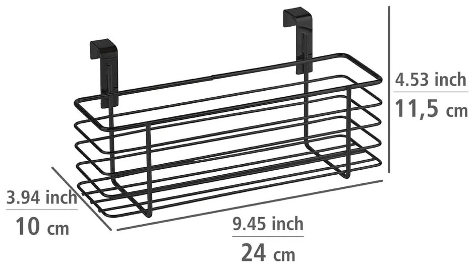 Cestino nero in metallo da appendere alla porta della cucina Slim, 24 x 10 cm - Wenko