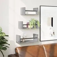 Set Mensole Parete con Aste 3pz Grigio Sonoma Legno Multistrato 835447