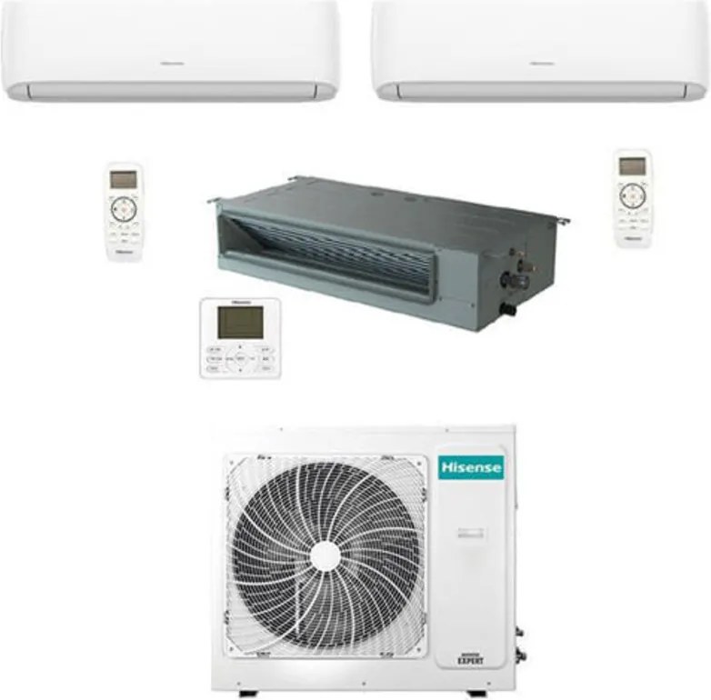 Climatizzatore Condizionatore Hisense R32 Trial Split Inverter Hi Comfort Wifi più Canalizzabile 7000 + 9000 + 18000 btu con u.e. 3AMW72U4RJC Classe