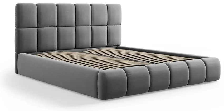 Letto matrimoniale imbottito grigio in velluto con contenitore con rete inclusa 140x200 cm Bellis – Micadoni