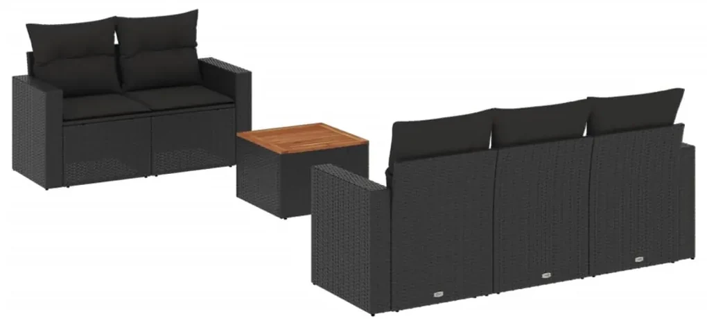Set divano da giardino 6 pz con cuscini nero in polyrattan