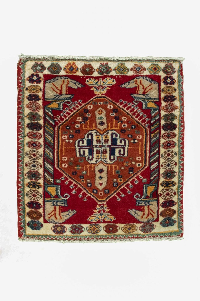 Shiraz Tappeto 60 x 70 Rosso (Iran) Annodato A Mano