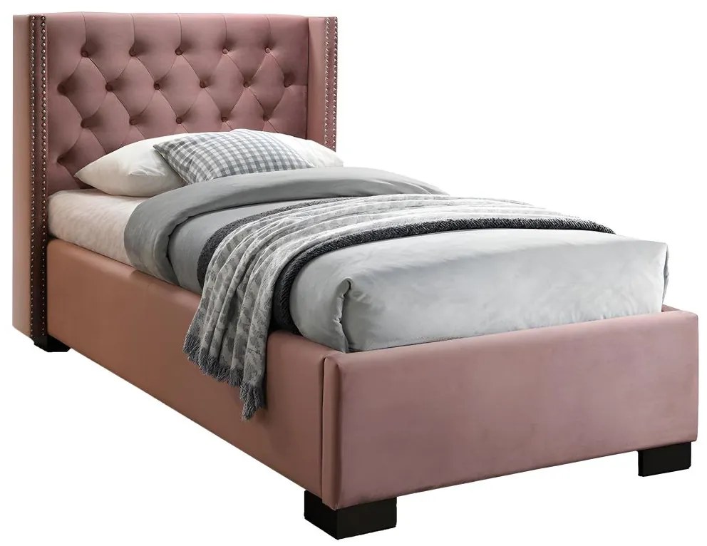 Letto testata capitonné - 90 x 200cm - Velluto rosa - MASSIMO