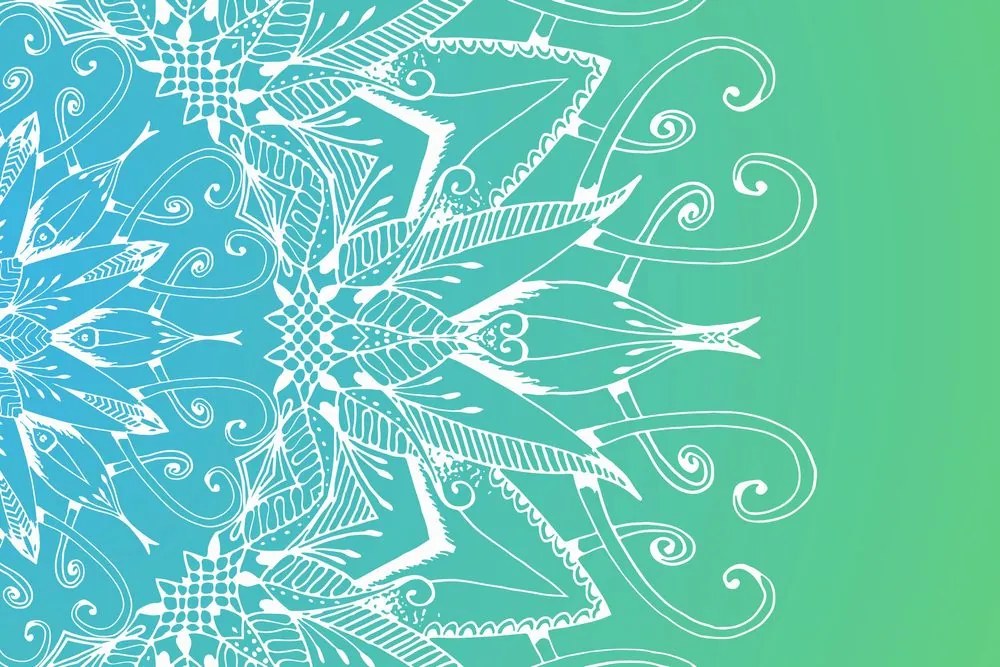 Quadro su tela – Mandala bianco su sfondo verde acqua