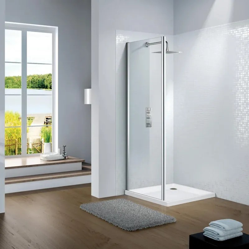 Lato fisso Slimline 110 cm, H 195 cm in vetro, spessore 6 mm trasparente silver